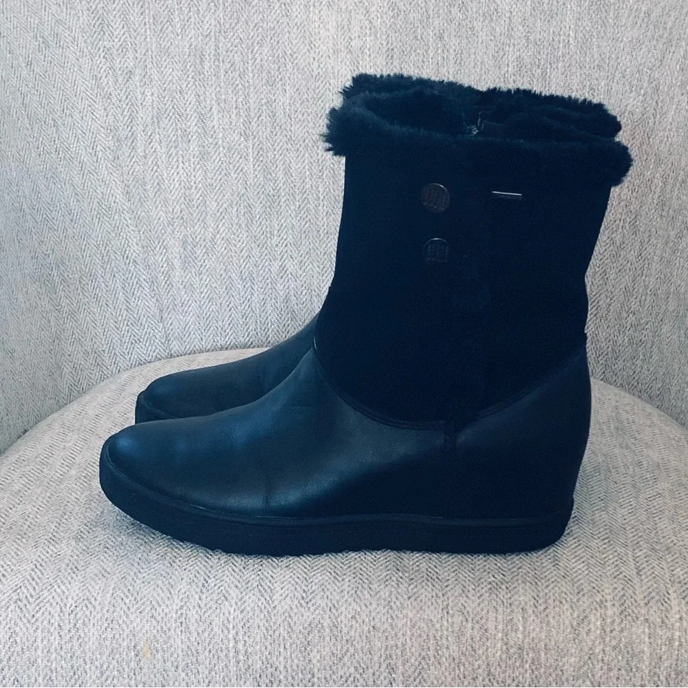 Geox Black Wedge Waterproof Black Leather Winter Boots